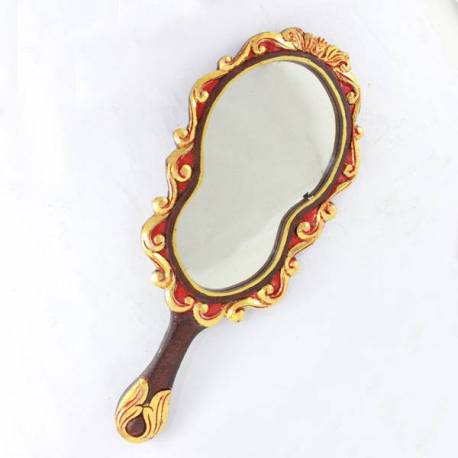 LBA 109 Cermin Tangkai Sungging oval lung daun 23x51 cm LBA 098 WYM