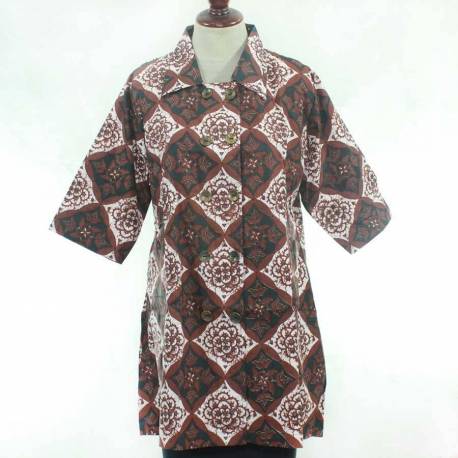 BPR 278 Blus Kantoran batik Purbonegoro sogan kancing 12 CLE