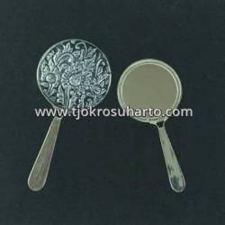 ELR 023 Cermin bulat tangkai sepuh perak 5,5x11,5 cm DRM