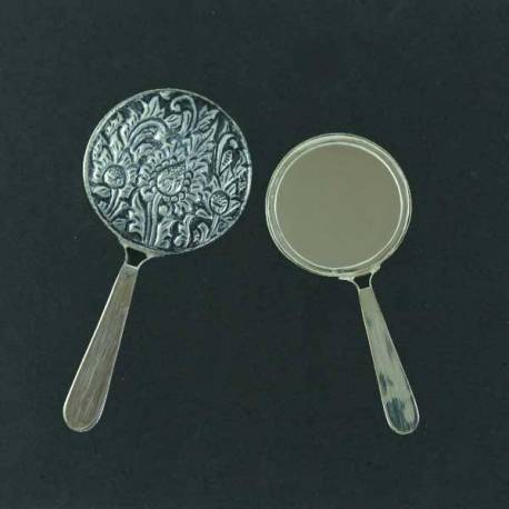 ELR 023 Cermin bulat tangkai sepuh perak 5,5x11,5 cm DRM