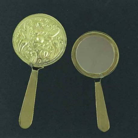 Cermin bulat tangkai sepuh kuning 7x15 cm DRM