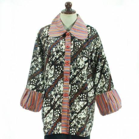 BPR 704 Blus Batik Cap sogan lurik Model A BCP 009 Lereng sekar jagat BTN