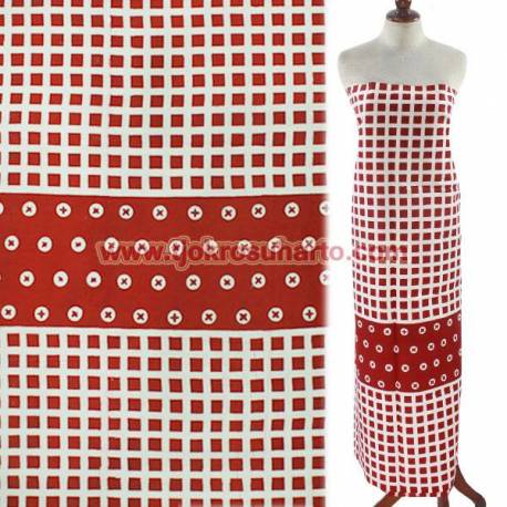 BCP 727 Batik Jogja Cap Motif Kelengan Kotak merah tanggung BTN