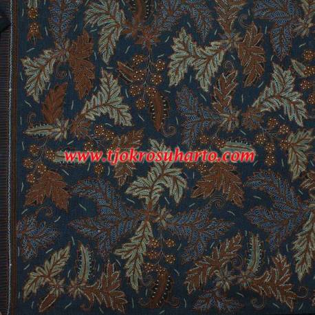 Bahan Hem/rok tulis riningan Colet Daun pepaya biru RTI