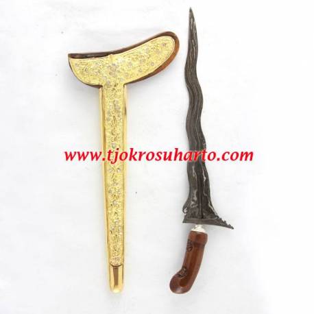 CGN 162 Keris Gayaman Yogya Gembol Jati tanggung Pamor tempel Buntu emas batu cpw 044