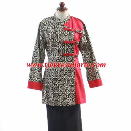 Blouse Batik Cap kombinasi merah krah sanghai BTN