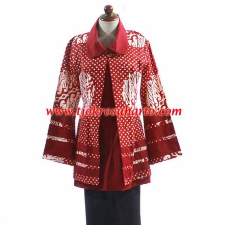 Blouse Batik Cap Yogya kombinasi merah BTN
