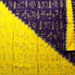 DKP 020 Bahan Alas-alasan Selendang Jumputan Prodo Ungu-Kuning SRL X