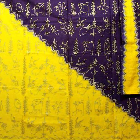 DKP 020 Bahan Alas-alasan Selendang Jumputan Prodo Ungu-Kuning SRL X