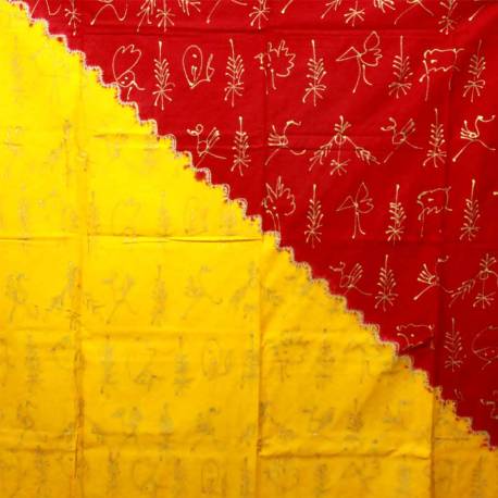 DKP 004 Bahan Alas-alasan Selendang Jumputan Prodo Merah Kuning SRL X