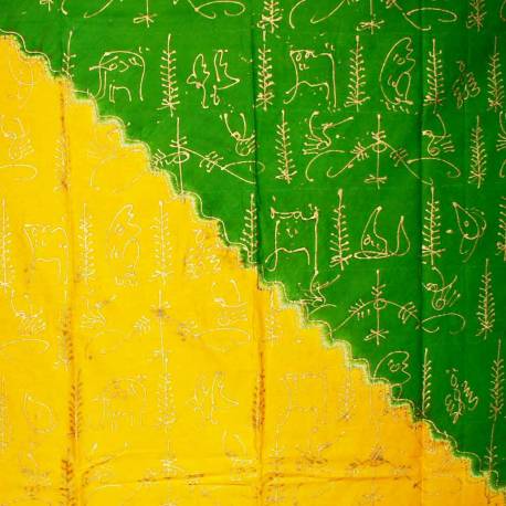 DKP 013 Bahan Alas-alasan Selendang Jumputan Prodo Hijau Tua Kuning SRL X