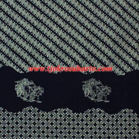BHH 798 Bahan Hem/rok batik Cap kelengan biru tiga negeri gerobak sapi klithik kawung BTN