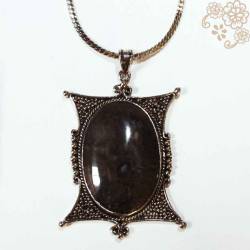 EPK 060 Kalung alpaka pipih segi panjang menir batu oval (10) SRE