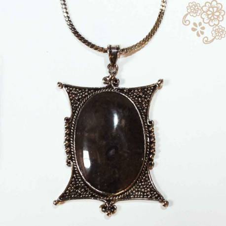 EPK 060 Kalung alpaka pipih segi panjang menir batu oval (10) SRE