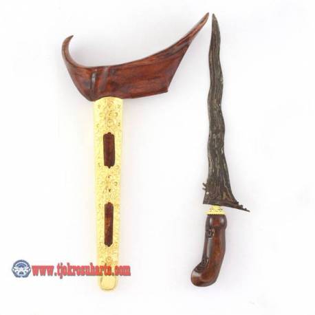 CAY 341 Keris Ladrang Yogya akasia kecil nogo siluman blewah combong 2 emas batu