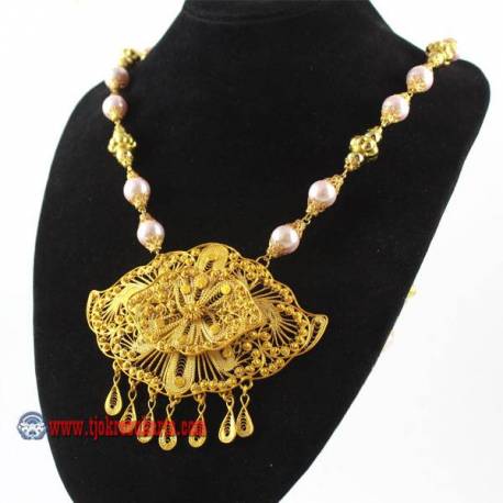 EPK 120 Kalung Mutiara Jambon liontin mahkota bunga emas 46 cm YNN (10)