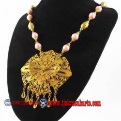 EPK 121 Kalung Mutiara Jambon liontin segi 8 emas 46 cm YNN (11)