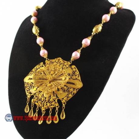 EPK 121 Kalung Mutiara Jambon liontin segi 8 emas 46 cm YNN (11)