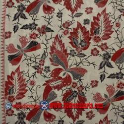 Bahan sarimbit Katun Print malam colet Latar putih kupu besar merah  240x115 cm SSD