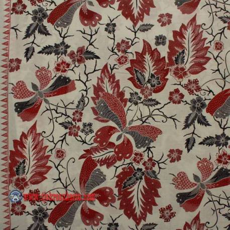 Bahan sarimbit Katun Print malam colet Latar putih kupu besar merah  240x115 cm SSD