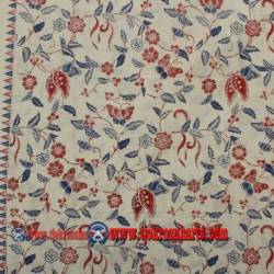 Bahan sarimbit Katun Print malam colet Latar putih kupu kecil boket merah  240x115 cm SSD