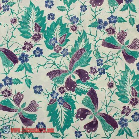 BHR 768 Bahan sarimbit Katun Print malam colet Latar putih kupu besar ungu 240x115 cm SSD