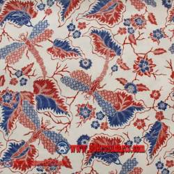 Bahan sarimbit Katun Print malam colet Latar putih kinjeng besar biru 240x115 cm SSD