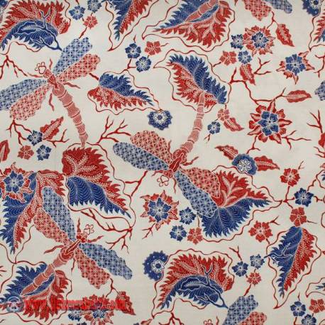 Bahan sarimbit Katun Print malam colet Latar putih kinjeng besar biru 240x115 cm SSD