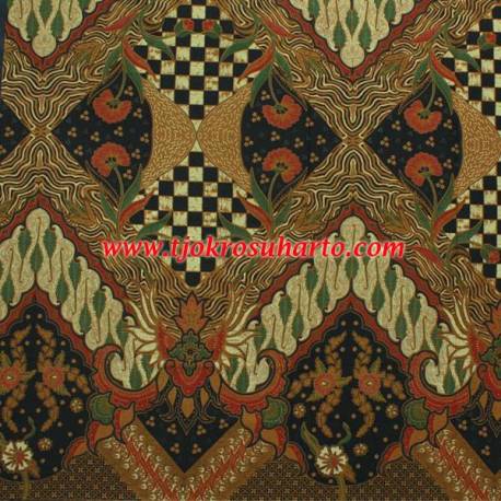 BHR 761 Bahan sarimbit Katun Prima Batik printing Sogan colet Parang Galaran ceplok poleng 240x115 cm SSD