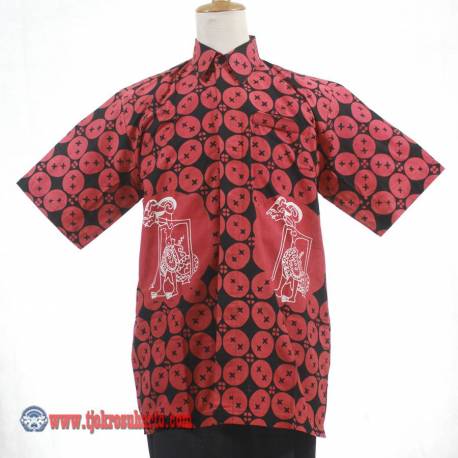 BPH 1257 Kemeja Pendek 1/2 Vooring Kelengan Merah kawung besar hitam L