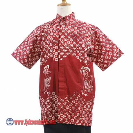 BPH 1264 Kemeja Pendek 1/2 Vooring Kelengan Merah kembang tanjung wayang L