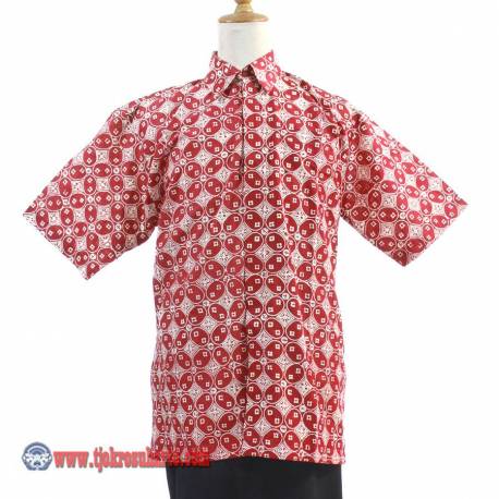 BPH 1265 Kemeja Pendek 1/2 Vooring Kelengan Merah kawung benggol xL