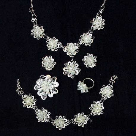 FPK 146 Kalung + gelang+cincin+subang+bros perak mawar TNI