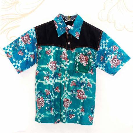 Kemeja Pendek Anak SD print kombinasi polos Tosca HFZ