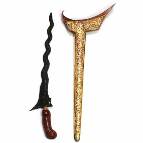 Keris Ladrang Yogya Gembol Jati Tempel Nogo Siluman  Emas Batu Besar